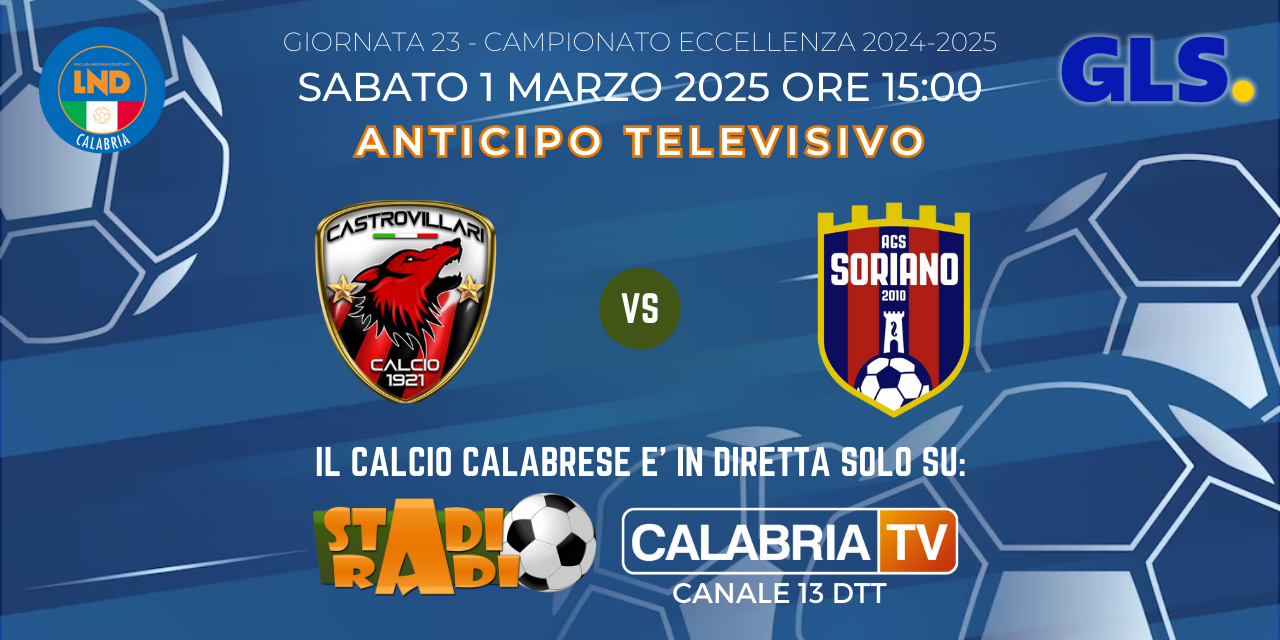 Castrovillari - Soriano in diretta su Calabria TV 13 dtt e StadioRadio